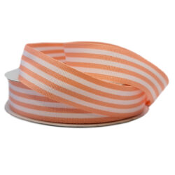 Grosgrain Woven Stripe Ribbon - 25mm x 25mtr / Peach & White