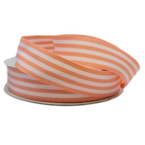 Grosgrain Woven Stripe Ribbon - 25mm x 25mtr / Peach & White
