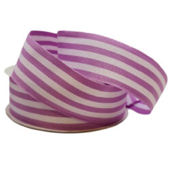 Grosgrain Woven Stripe Ribbon - 38mm x 25mtr / Lilac & White