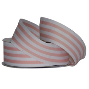 Grosgrain Woven Stripe Ribbon - 38mm x 25mtr / Light Pink & White