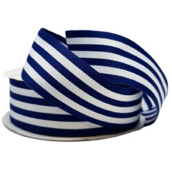 Grosgrain Woven Stripe Ribbon - 38mm x 25mtr / Navy & White