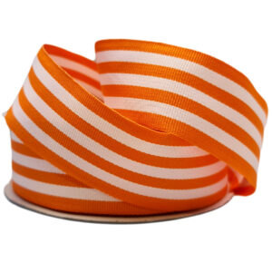 Grosgrain Woven Stripe Ribbon - 38mm x 25mtr / Orange & White