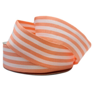 Grosgrain Woven Stripe Ribbon - 38mm x 25mtr / Peach & White