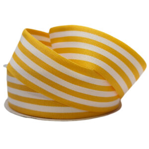 Grosgrain Woven Stripe Ribbon - 38mm x 25mtr / Yellow & White