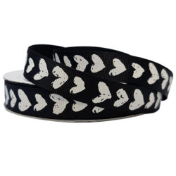 Grosgrain with Hearts - 16mm x 25mtr / Black with White Hearts