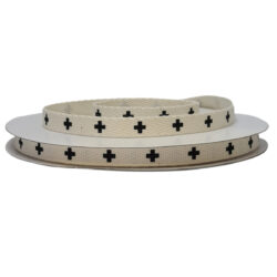 Cotton "Cross Design" Herringbone Ribbon - 10mm x 25mtrs / Natural with Black -1