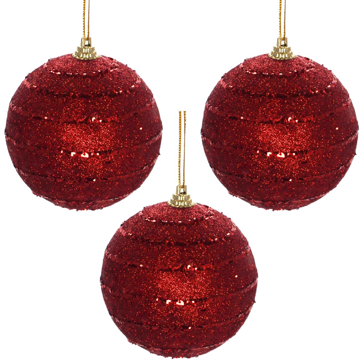 Christmas Swirl Glitter Bauble x 3pcs - 8cmD / Red