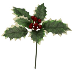 Variegated Holly Pick w/Red Berries x 12 pcs - 14cmL
