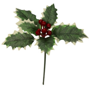 Variegated Holly Pick w/Red Berries x 12 pcs - 14cmL