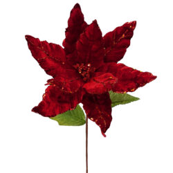 Velvet Poinsettia Stem - 61cmL / Red