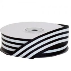 Grosgrain Stripe Ribbon - 25mm x 22.86mtr / Black & White
