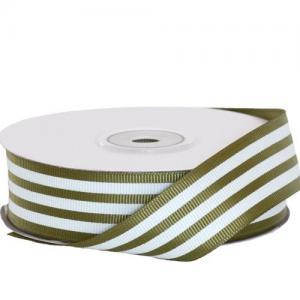 Grosgrain Stripe Ribbon - 25mm x 22.86mtr / Sage & White