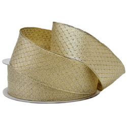Diamond Design Woven Metallic Ribbon w/Wired Edge - 38mm x 22.8mtrs / Gold -1