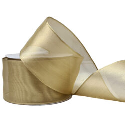 Shimmer Organza Ribbon w/Wired Edge - 63mm x 22.8mtrs / Gold