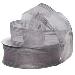 Stripe Mesh Ribbon w/Wired Edge - 3.8cm x 22.8mtrs / Silver