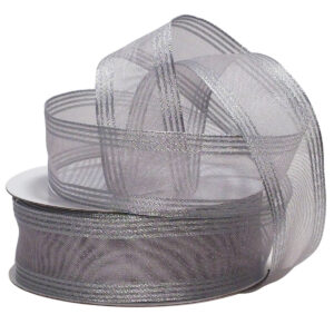 Stripe Mesh Ribbon w/Wired Edge - 3.8cm x 22.8mtrs / Silver