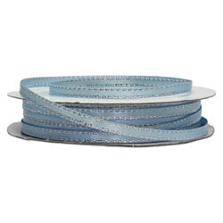 Double Face Satin Ribbon w/Metallic Edge (Pk/10) - 3mm x 7mtr / Light Blue w/Silver Edge