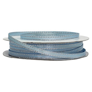 Double Face Satin Ribbon w/Metallic Edge (Pk/10) - 3mm x 7mtr / Light Blue w/Silver Edge