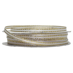 Double Face Satin Ribbon w/Metallic Edge (Pk/10) - 3mm x 7mtr / White w/Gold Edge