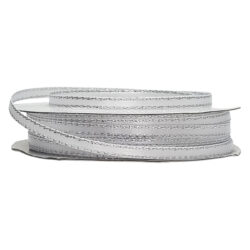 Double Face Satin Ribbon w/Metallic Edge (Pk/10) - 3mm x 7mtr / White w/Silver Edge