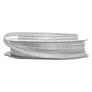 Double Face Satin Ribbon w/Metallic Edge (Pk/10) - 3mm x 7mtr / White w/Silver Edge