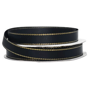 Double Face Satin Ribbon w/Metallic Edge (Pk/10 rolls) - 9mm x 5mtr / Black w/Gold Edge