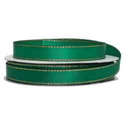 Double Face Satin Ribbon w/Metallic Edge (Pk/10 rolls) - 9mm x 5mtr / Emerald w/Gold Edge