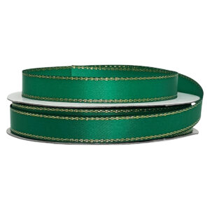 Double Face Satin Ribbon w/Metallic Edge (Pk/10 rolls) - 9mm x 5mtr / Emerald w/Gold Edge