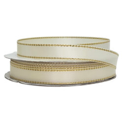 Double Face Satin Ribbon w/Metallic Edge (Pk/10 rolls) - 9mm x 5mtr / Ivory w/Gold Edge