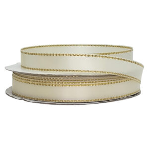 Double Face Satin Ribbon w/Metallic Edge (Pk/10 rolls) - 9mm x 5mtr / Ivory w/Gold Edge