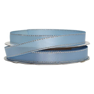 Double Face Satin Ribbon w/Metallic Edge (Pk/10 rolls) - 9mm x 5mtr / Light Blue w/Silver Edge