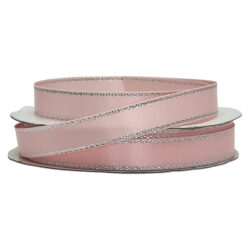 Double Face Satin Ribbon w/Metallic Edge (Pk/10 rolls) - 9mm x 5mtr / Light Pink w/Silver Edge