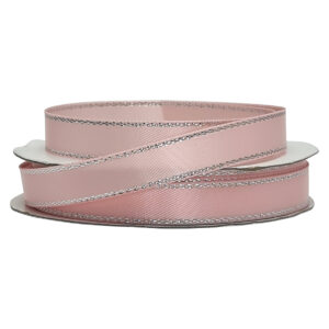 Double Face Satin Ribbon w/Metallic Edge (Pk/10 rolls) - 9mm x 5mtr / Light Pink w/Silver Edge