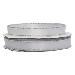 Double Face Satin Ribbon w/Metallic Edge (Pk/10 rolls) - 9mm x 5mtr / White w/Silver Edge