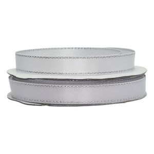 Double Face Satin Ribbon w/Metallic Edge (Pk/10 rolls) - 9mm x 5mtr / White w/Silver Edge