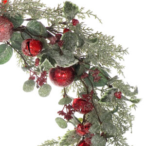 Festive Holly/Ball/Berries Wreath - 55cmD / Green/Red -1