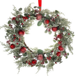 Festive Holly/Ball/Berries Wreath - 55cmD / Green/Red -1