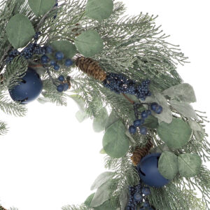 Liana Mixed Pine/Eucalyptus Wreath w/Bells - 55cmDiam / Blue/Green -1