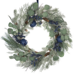 Liana Mixed Pine/Eucalyptus Wreath w/Bells - 55cmDiam / Blue/Green -1
