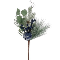Liana Mixed Pine/Eucalyptus Leaf Spray w/Bell - 43cmL / Blue/Green -1