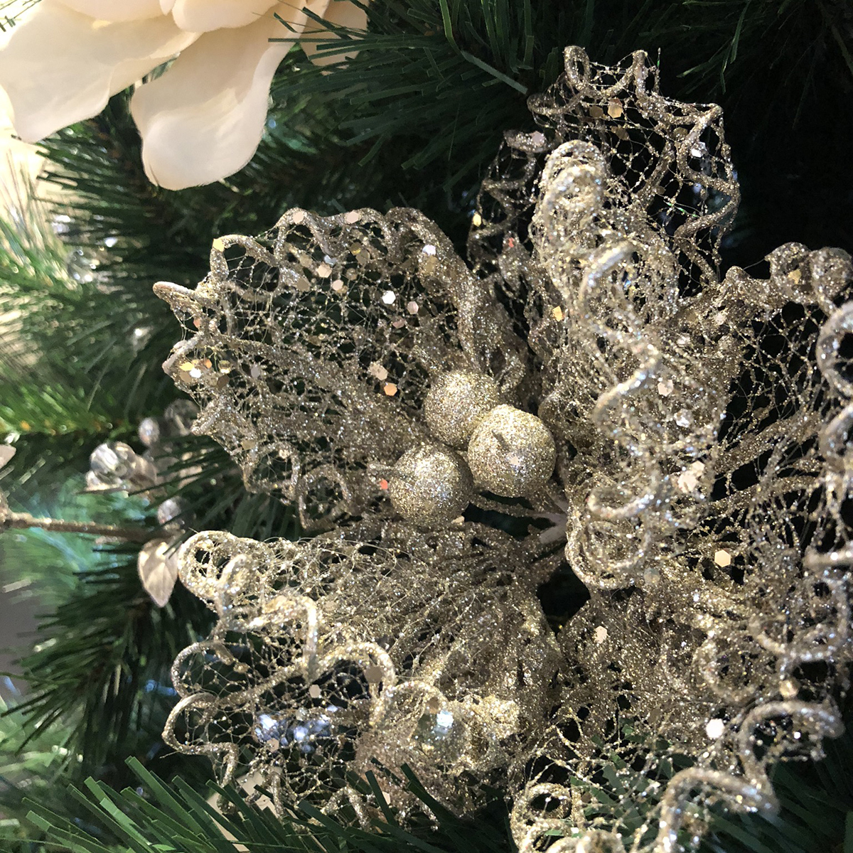 Sheeer Glitter Magnolia Stem - 40cmL / Champagne -2