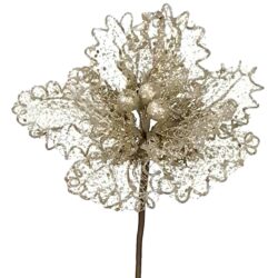 Sheer Glitter Magnolia Stem - 40cmL / Champagne