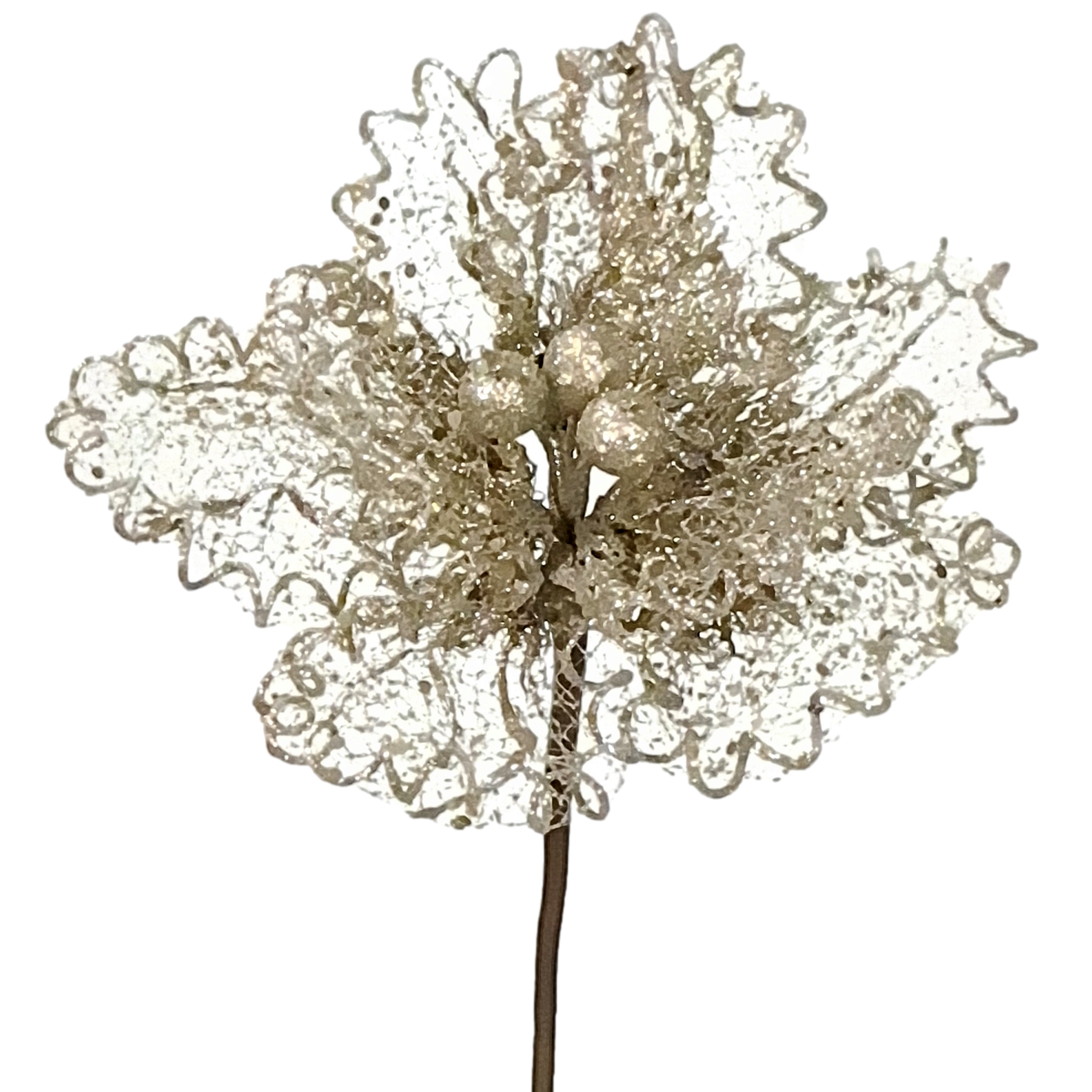 Sheer Glitter Magnolia Stem - 40cmL / Champagne