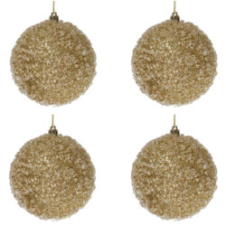 S/4 Iced Hanging Ball Ornaments (4pcs) - 10cmD / Gold -1