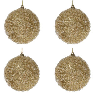 S/4 Iced Hanging Ball Ornaments (4pcs) - 10cmD / Gold -1