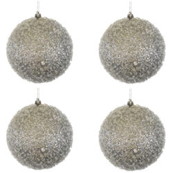 S/4 Iced Hanging Ball Ornaments (4pcs) - 10cmD / Silver -1
