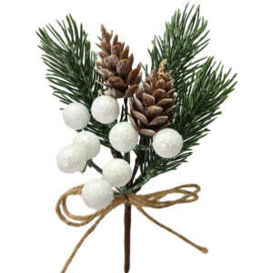 Christmas White Snow Berry Pine Pick x 12pcs - 19cmL -1