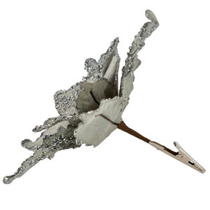 Clip on Velvet Poinsettia - 15cm / Iron Silver w/Silver Glitter -1