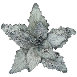 Clip on Velvet Poinsettia - 15cm / Iron Silver w/Silver Glitter -1