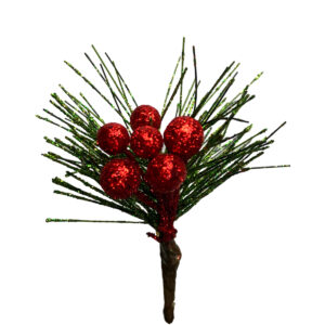 Glitter Berries / Pine Pick x 12pcs - 7.5cmL / Red/Green -1